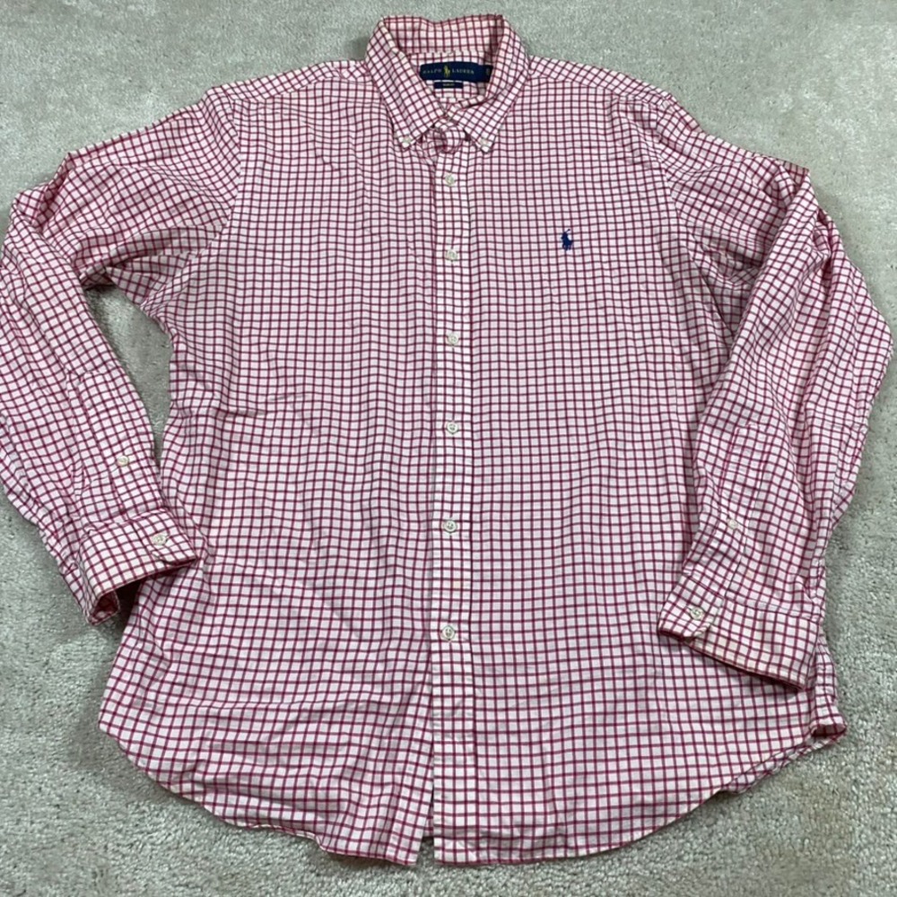 Polo Ralph Lauren Mens XL Slim Fit Red Gingham Check Cotton Button Down Shirt